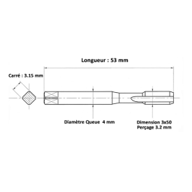 Taraud filets rapportés 3x50