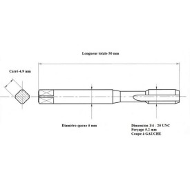 Taraud machine 1/4" - 20 UNC GAUCHE