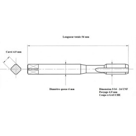 Taraud machine 5/16" - 24 UNF GAUCHE
