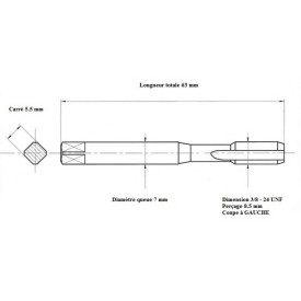 Taraud machine 3/8" - 24 UNF GAUCHE