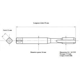Taraud machine 3/4" - 16 UNF GAUCHE
