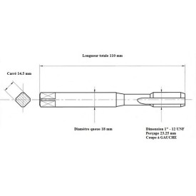 Taraud machine 1" - 12 UNF GAUCHE