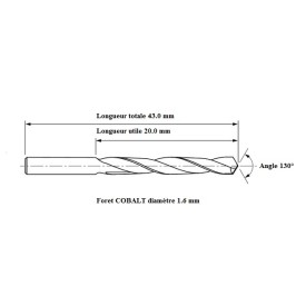 Foret COBALT 5% diamètre 1.6 mm
