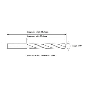 Foret COBALT 5% diamètre 2.7 mm