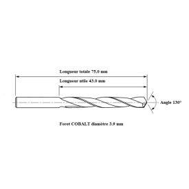 Foret COBALT 5% diamètre 3.9 mm
