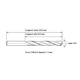 Foret COBALT 5% diamètre 7.3 mm