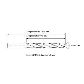 Foret COBALT 5% diamètre 7.5 mm