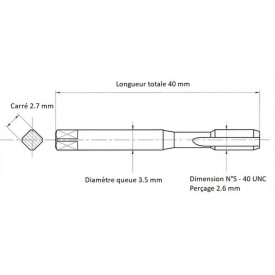 Jeu 3 tarauds N°5 - 40 UNC