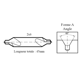 Foret à centrer 2x6  Forme A - 60°
