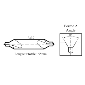 Foret à centrer 4x10  Forme A - 60°