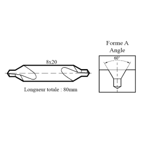 Foret à centrer 8x20  Forme A - 60°
