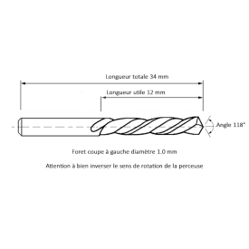 Foret coupe à gauche diamètre 1.0 mm