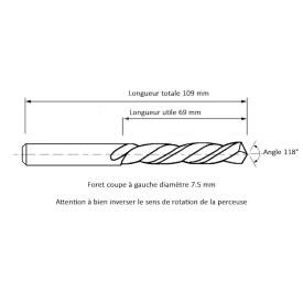 Foret coupe à gauche diamètre 7.5 mm