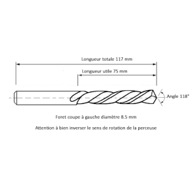 Foret coupe à gauche diamètre 8.5 mm