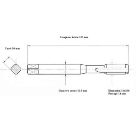 Taraud machine métrique 16x200