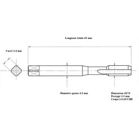 Taraud machine métrique 4x70 GAUCHE