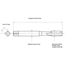 Taraud machine métrique 6x100 GAUCHE