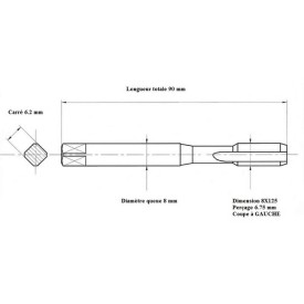 Taraud machine métrique 8x125 GAUCHE