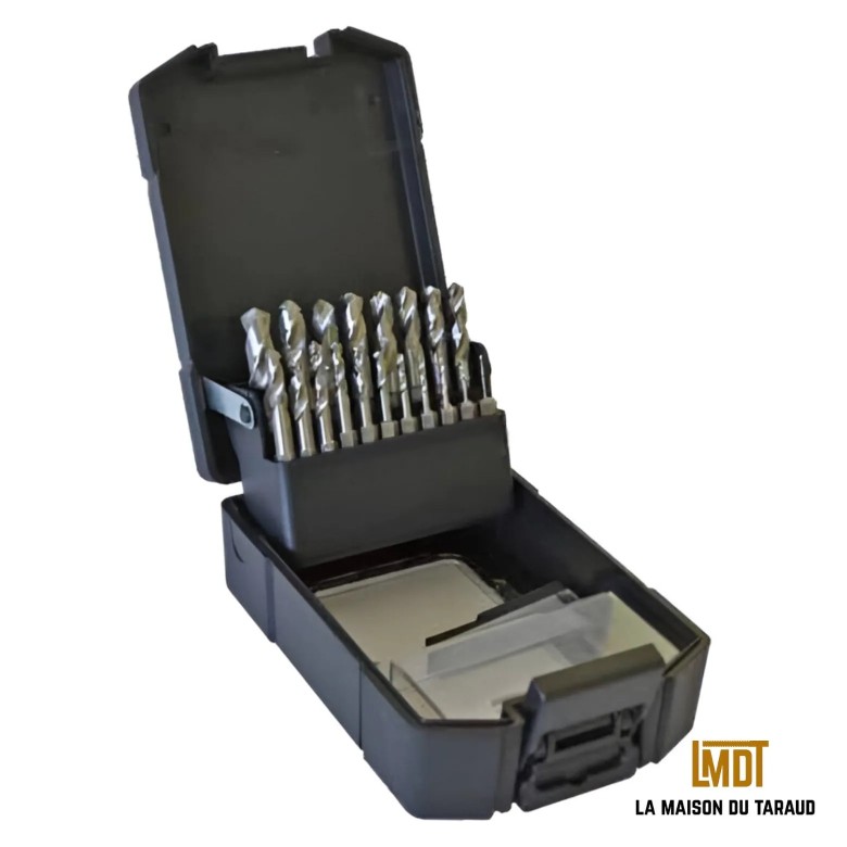 Coffret 19 forets 6 pans diam 1 à 10 mm