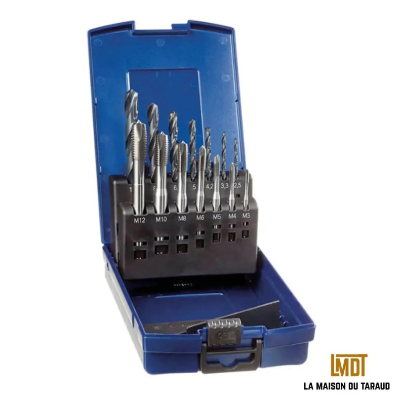 Coffret tarauds et forets spécial ALU M3 à M12