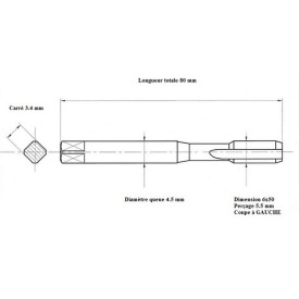 Taraud pas métrique fin 6x50 GAUCHE