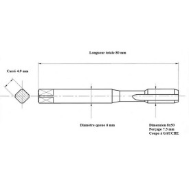 Taraud pas métrique fin 8x50 GAUCHE