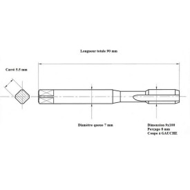 Taraud pas métrique fin 9x100 GAUCHE