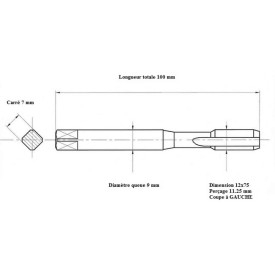 Taraud pas métrique fin 12x75 GAUCHE