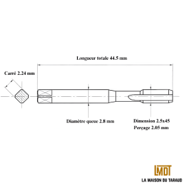 Taraud machine métrique 2.5x45