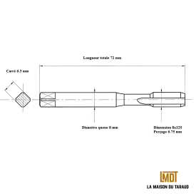 Taraud machine métrique 8x125