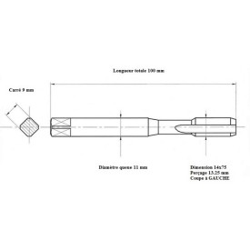 Taraud pas métrique fin 14x75 GAUCHE