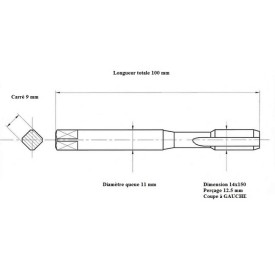 Taraud pas métrique fin 14x150 GAUCHE