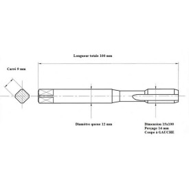 Taraud pas métrique fin 15x100 GAUCHE