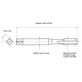 Taraud pas métrique fin 15x150 GAUCHE