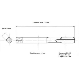 Taraud pas métrique fin 20x150 GAUCHE