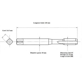 Taraud pas métrique fin 24x125 GAUCHE