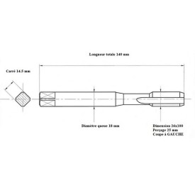 Taraud pas métrique fin 26x100 GAUCHE
