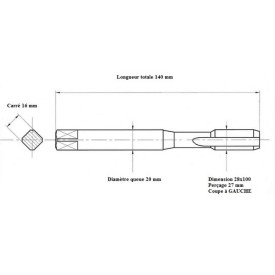 Taraud pas métrique fin 28x100 GAUCHE