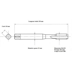 Taraud pas métrique fin 30x150 GAUCHE