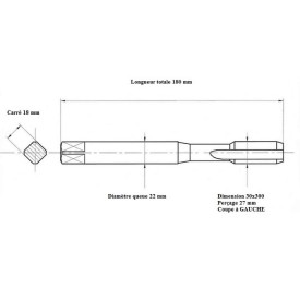 Taraud pas métrique fin 30x300 GAUCHE
