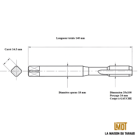 Taraud pas métrique fin 25x100 - M25x1.0 GAUCHE | LMDT