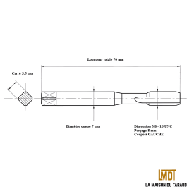 Taraud machine 3/8" - 16 UNC GAUCHE