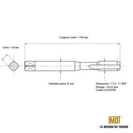 Jeu tarauds GAZ 1"1/2 - 11BSP GAUCHE