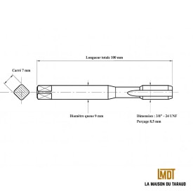 Taraud trou borgne 3/8" - 24 UNF