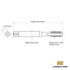 Taraud trou borgne 3/4" - 16 UNF