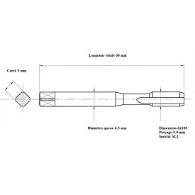 Taraud métrique filets alternés 6x100 ALU