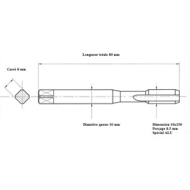Taraud métrique filets alternés 10x150 ALU