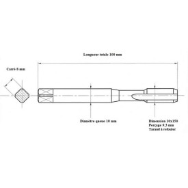 Taraud machine métrique à refouler 10x150
