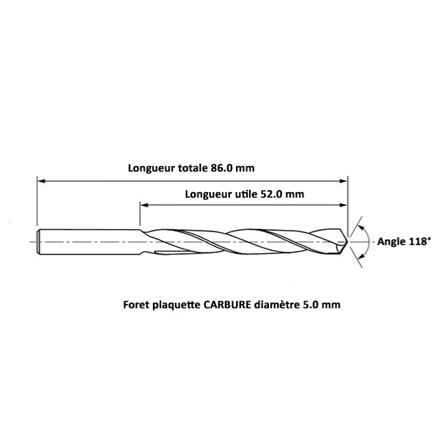 Foret plaquette CARBURE 5.0 mm